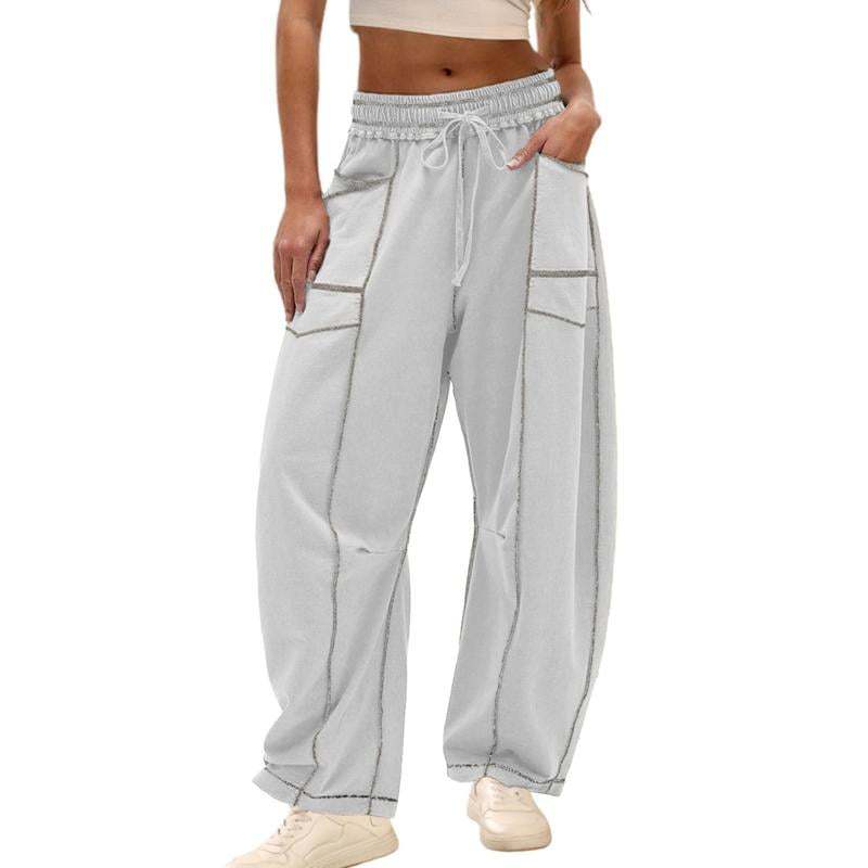 🔥Letzter Tag 69% RABATT🔥Damen Baggy Barrel Pants Weite Bein Lounge Jogginghose mit Kordelzug und Taschen