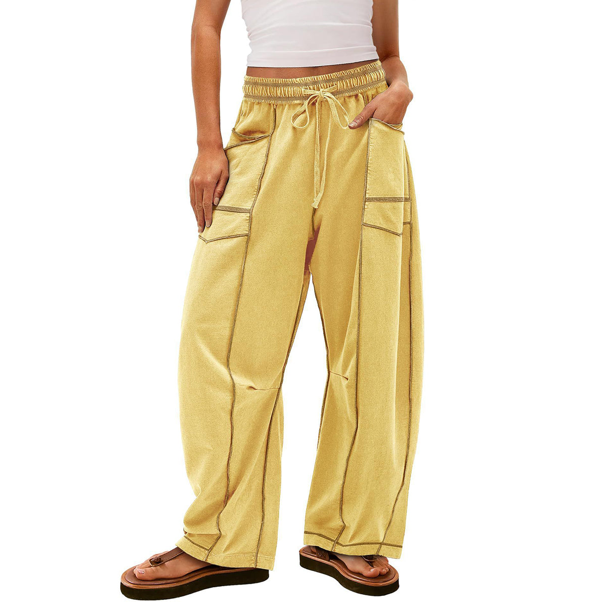🔥Letzter Tag 69% RABATT🔥Damen Baggy Barrel Pants Weite Bein Lounge Jogginghose mit Kordelzug und Taschen