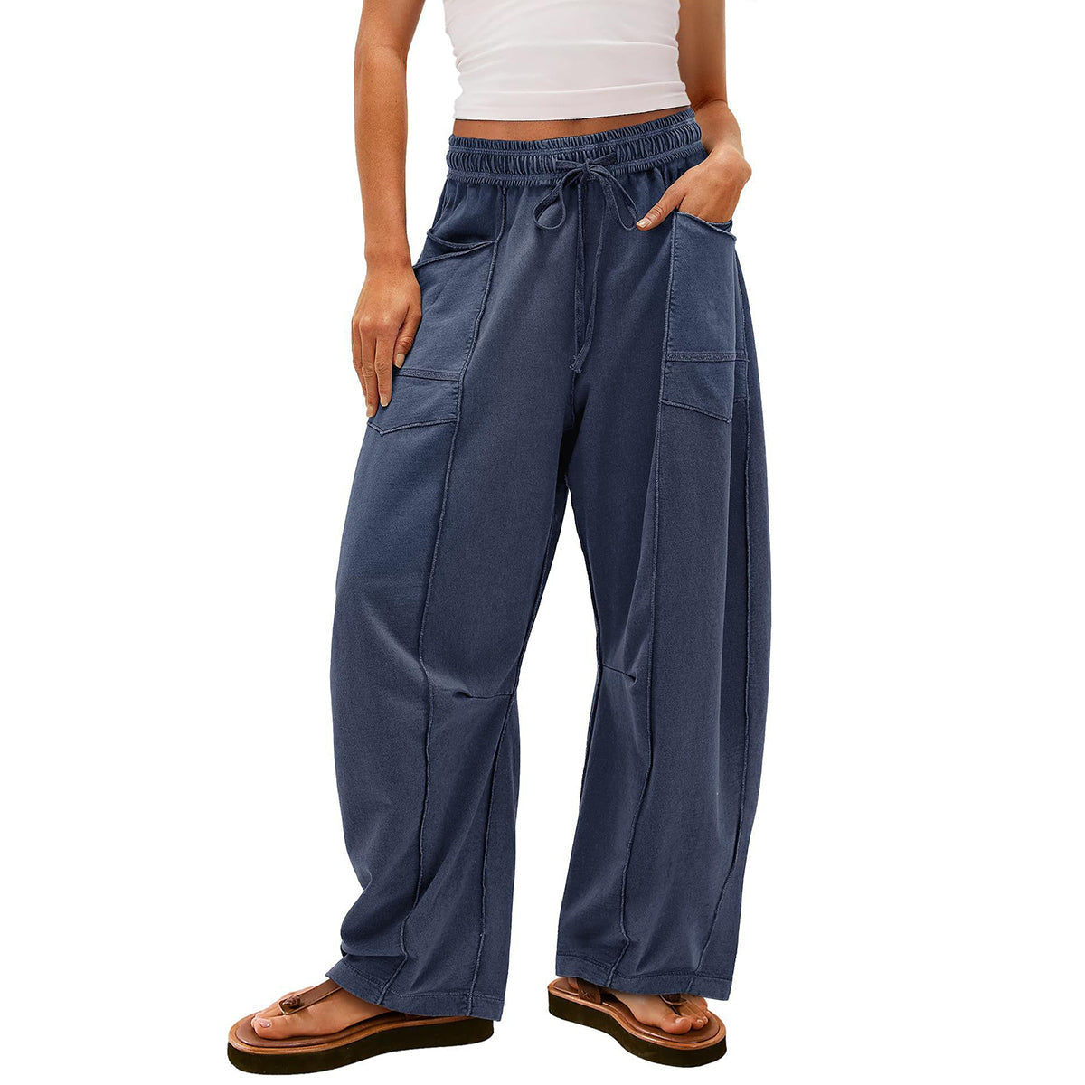 🔥Letzter Tag 69% RABATT🔥Damen Baggy Barrel Pants Weite Bein Lounge Jogginghose mit Kordelzug und Taschen