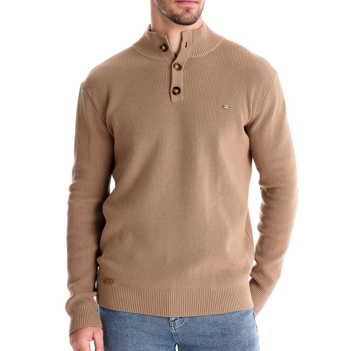 Herren Mock Neck Button-Up Pullover aus Baumwolle