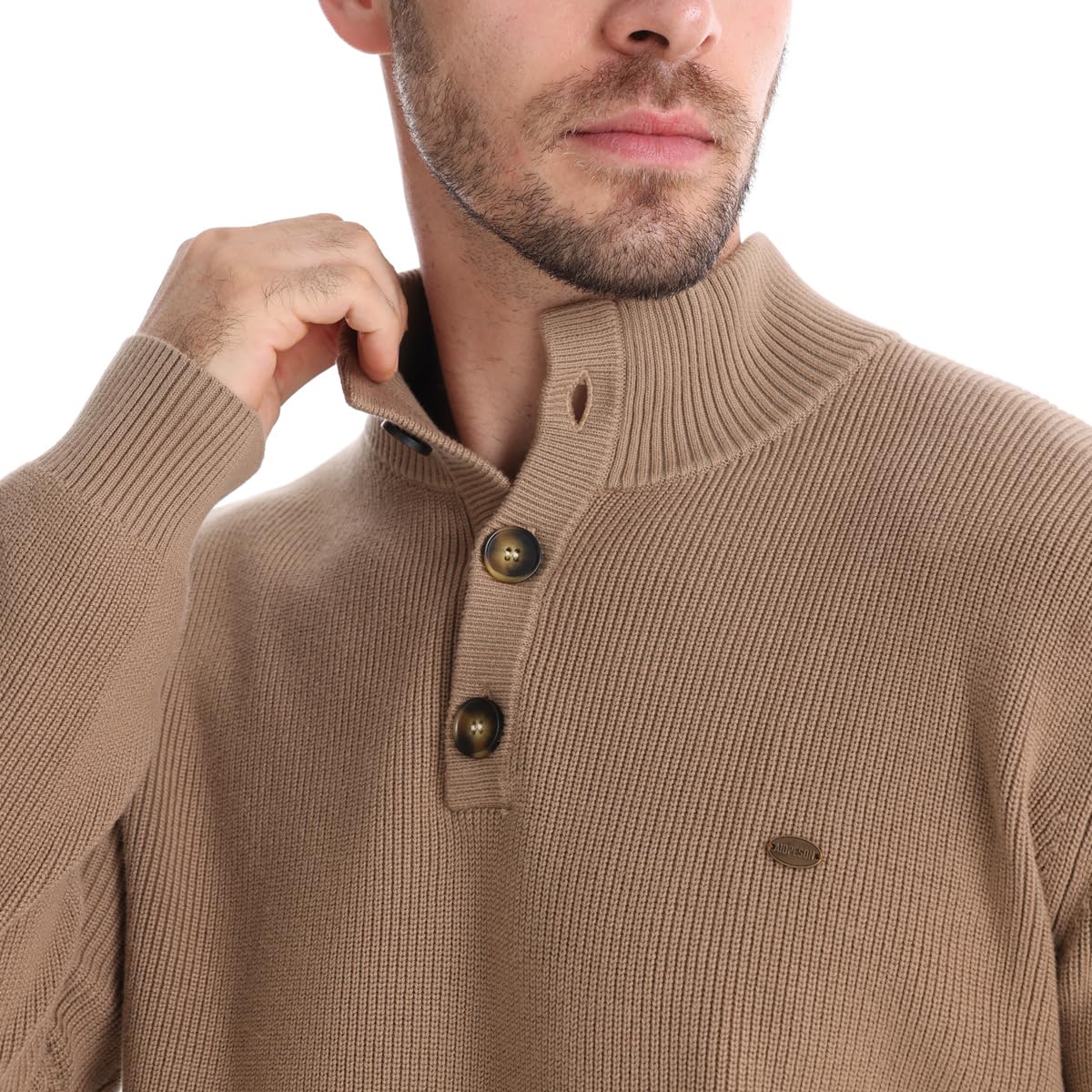 Herren Mock Neck Button-Up Pullover aus Baumwolle