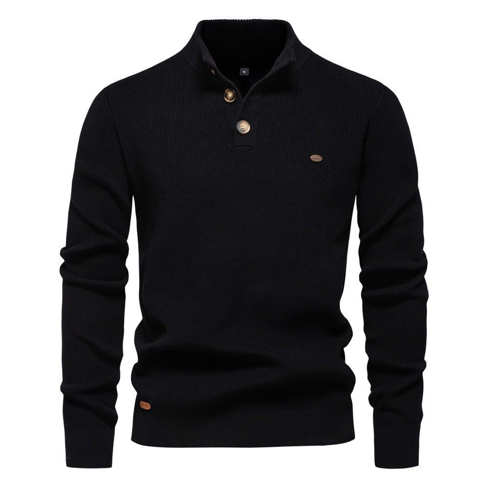 Herren Mock Neck Button-Up Pullover aus Baumwolle