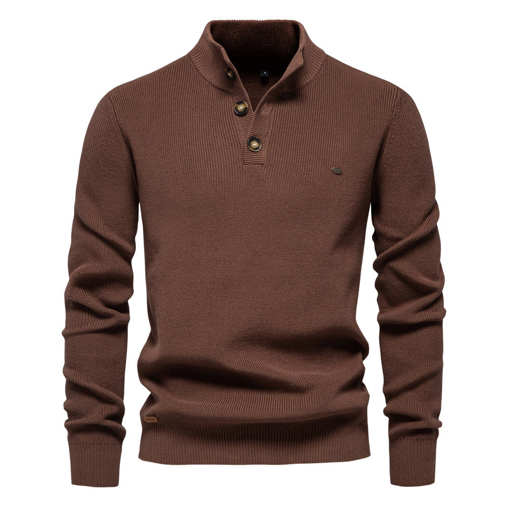 Herren Mock Neck Button-Up Pullover aus Baumwolle