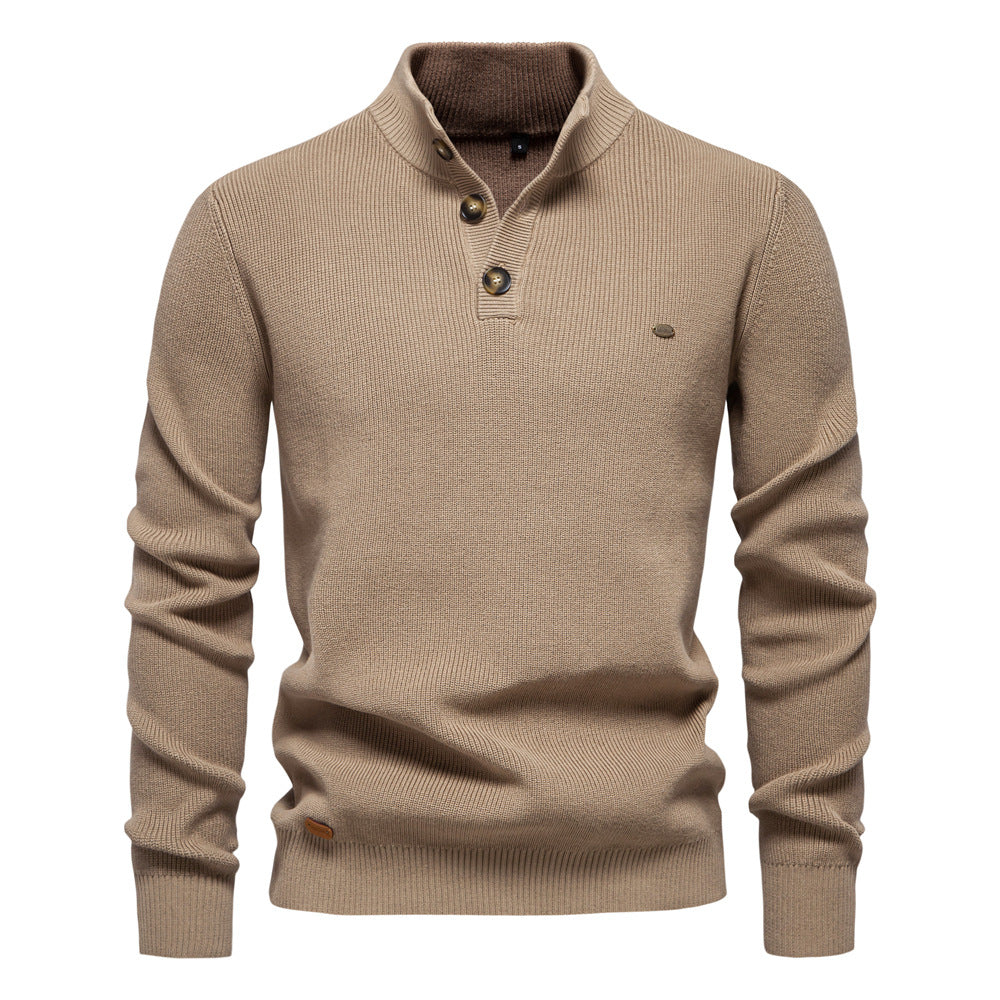 Herren Mock Neck Button-Up Pullover aus Baumwolle