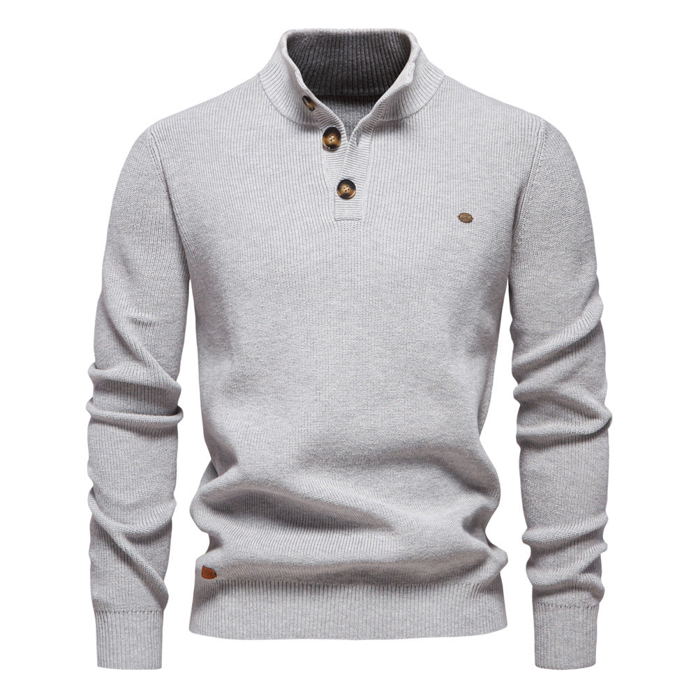 Herren Mock Neck Button-Up Pullover aus Baumwolle