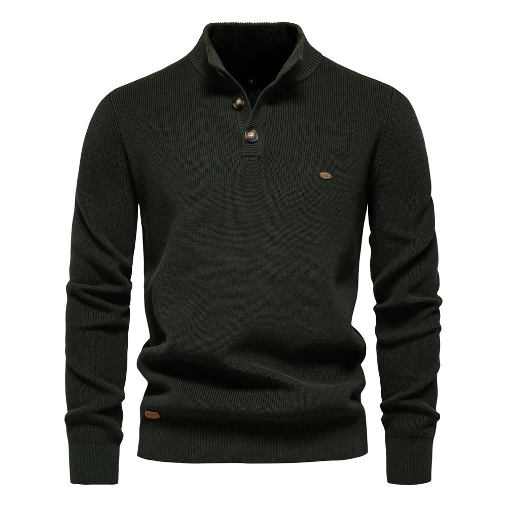Herren Mock Neck Button-Up Pullover aus Baumwolle