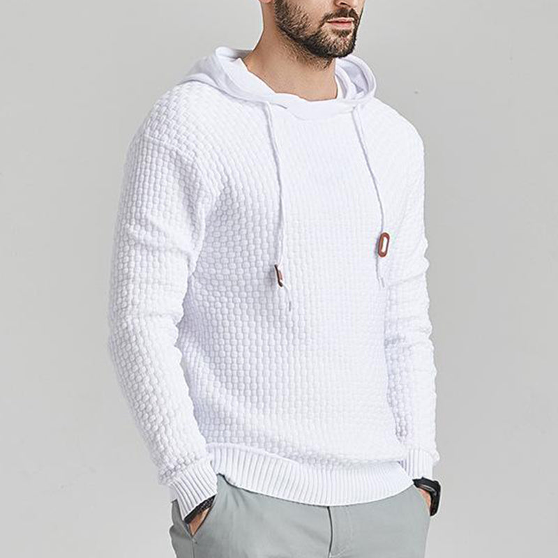 Men's Pullover Jacquard Check Pattern Hooded Sweater Basic Vintage Style