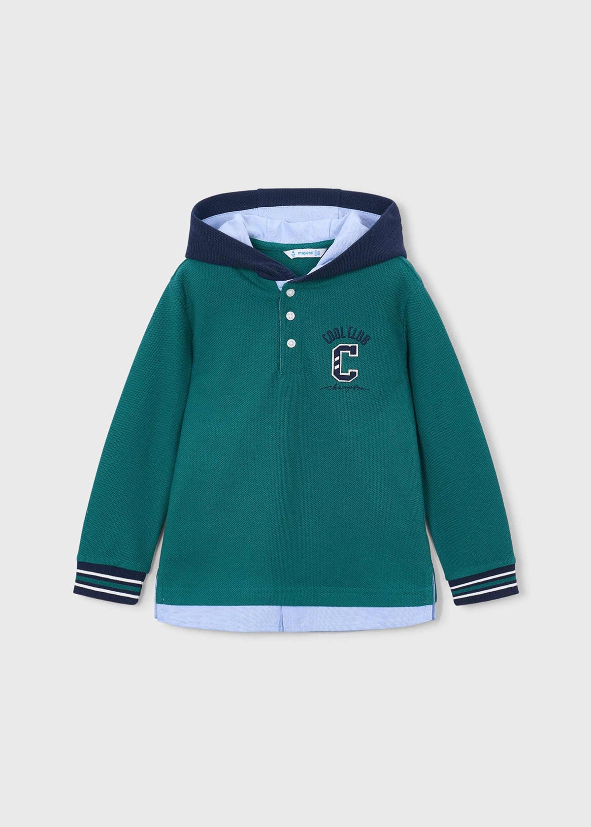 Boys' hooded polo shirt with contrasting details