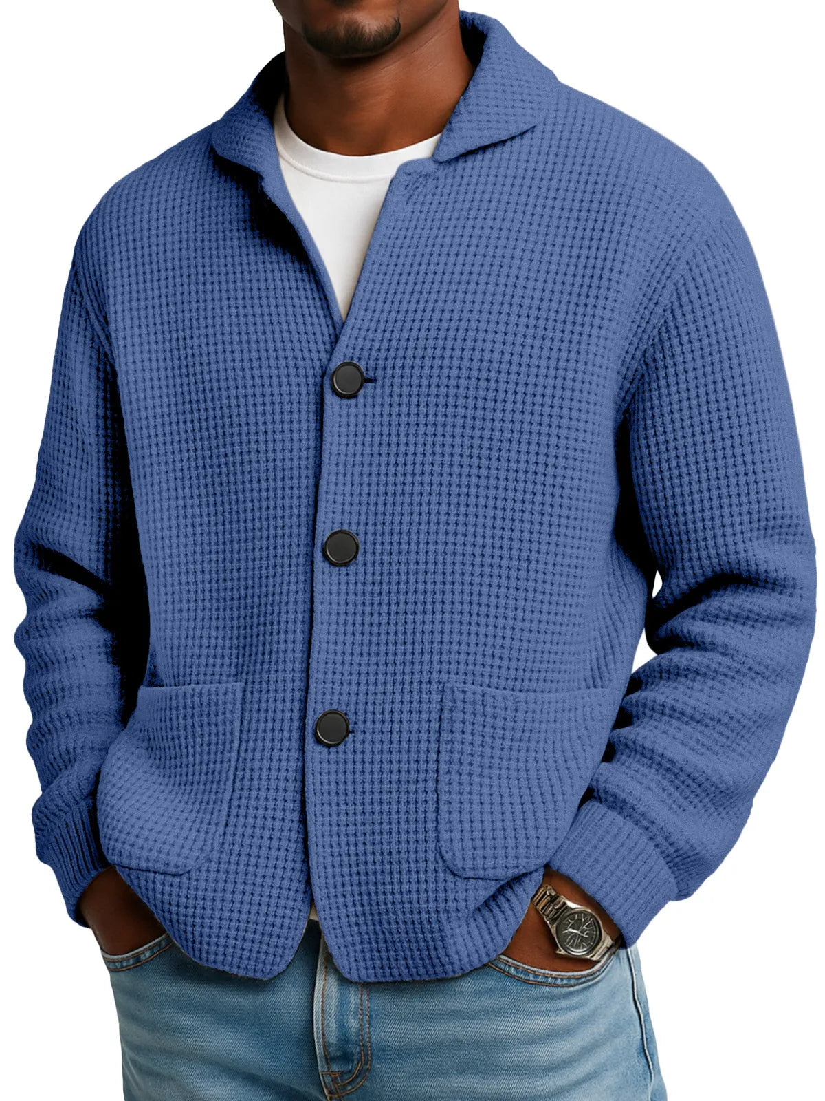 Herbst- und Winterstrickjacke mit Stehkragen in Unifarbe