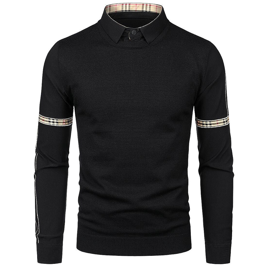 Herren Slim Patchwork Pullover in Zwei-in-Eins-Optik