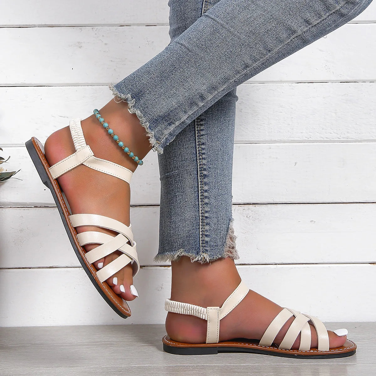 Damen-Sandalen mit gekreuzten Riemen