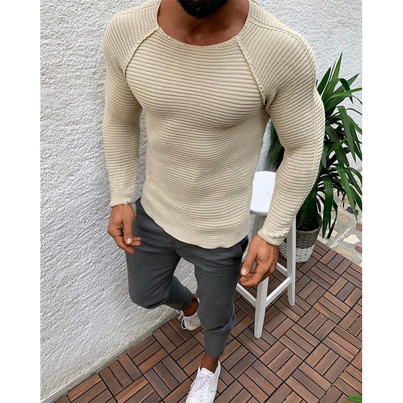 Herren Pullover mit Rundhalsausschnitt, Raglanärmeln und einfarbigem Design