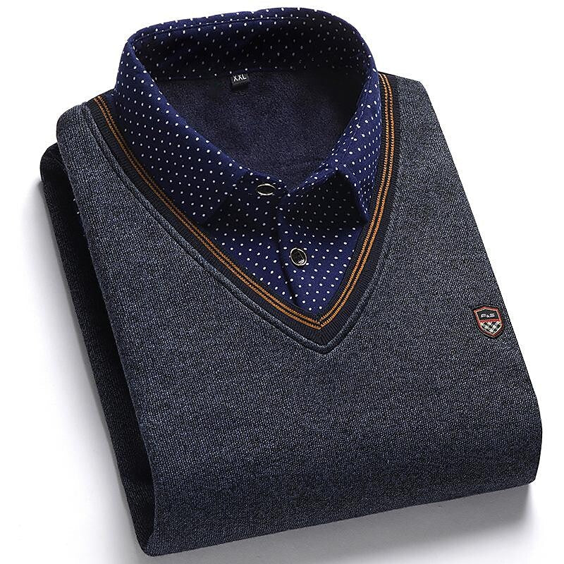 Herren Fleece-Patchwork-Strickpullover in Fake-Zwei-Stück-Optik