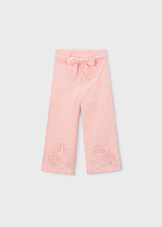Embroidered linen trousers for girls