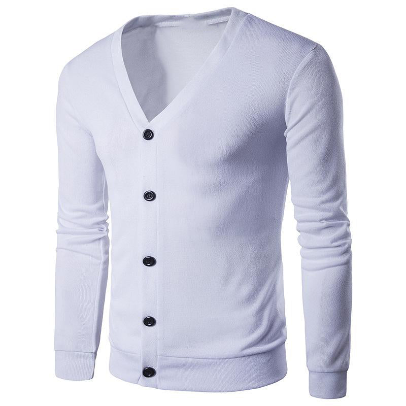 Men's Solid Color V-neck Knitted Cardigan