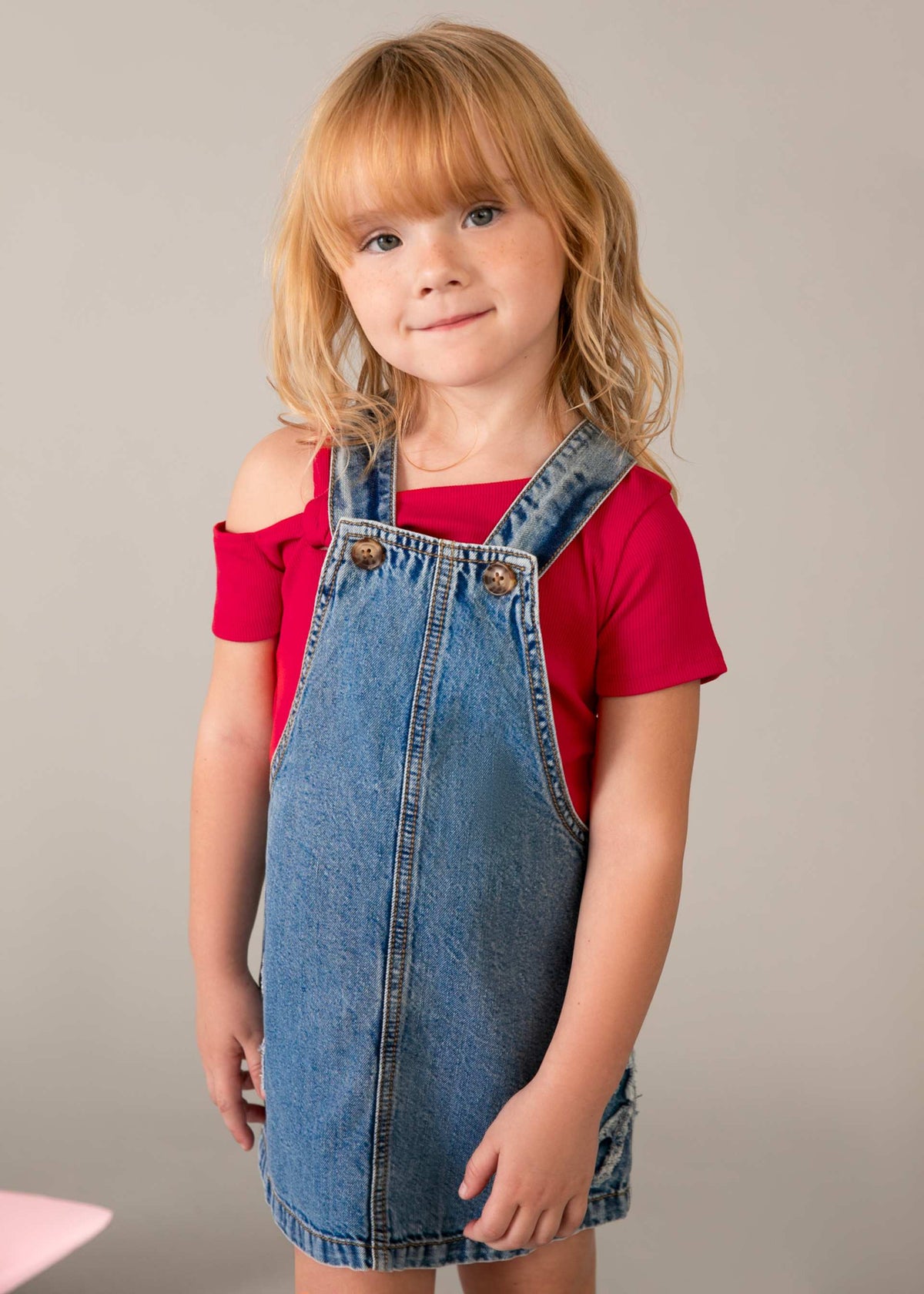 Flowing denim dungarees for girls
