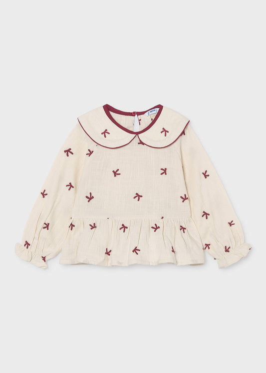 Girl embroidered bows blouse
