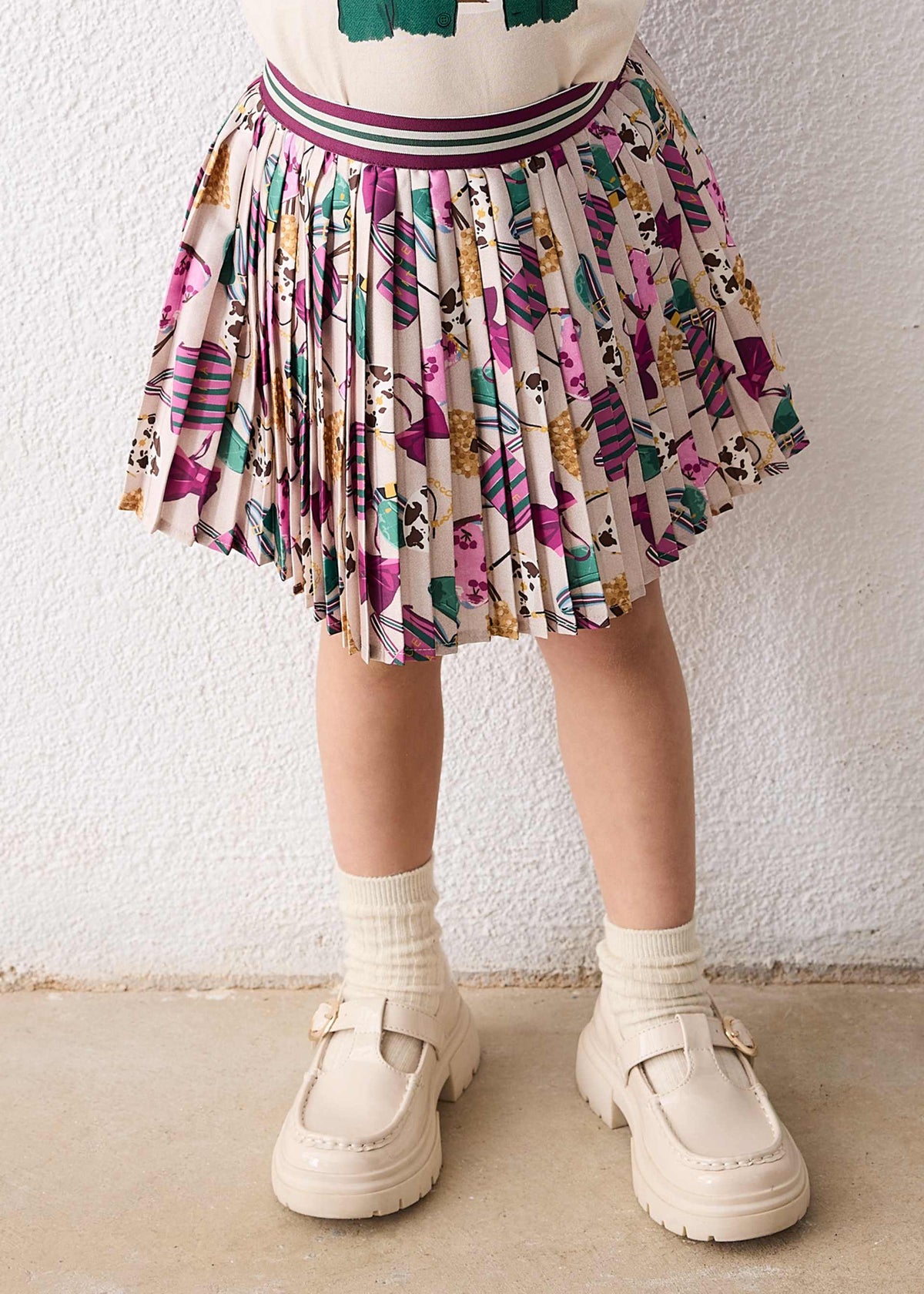 Girl print pleated skirt