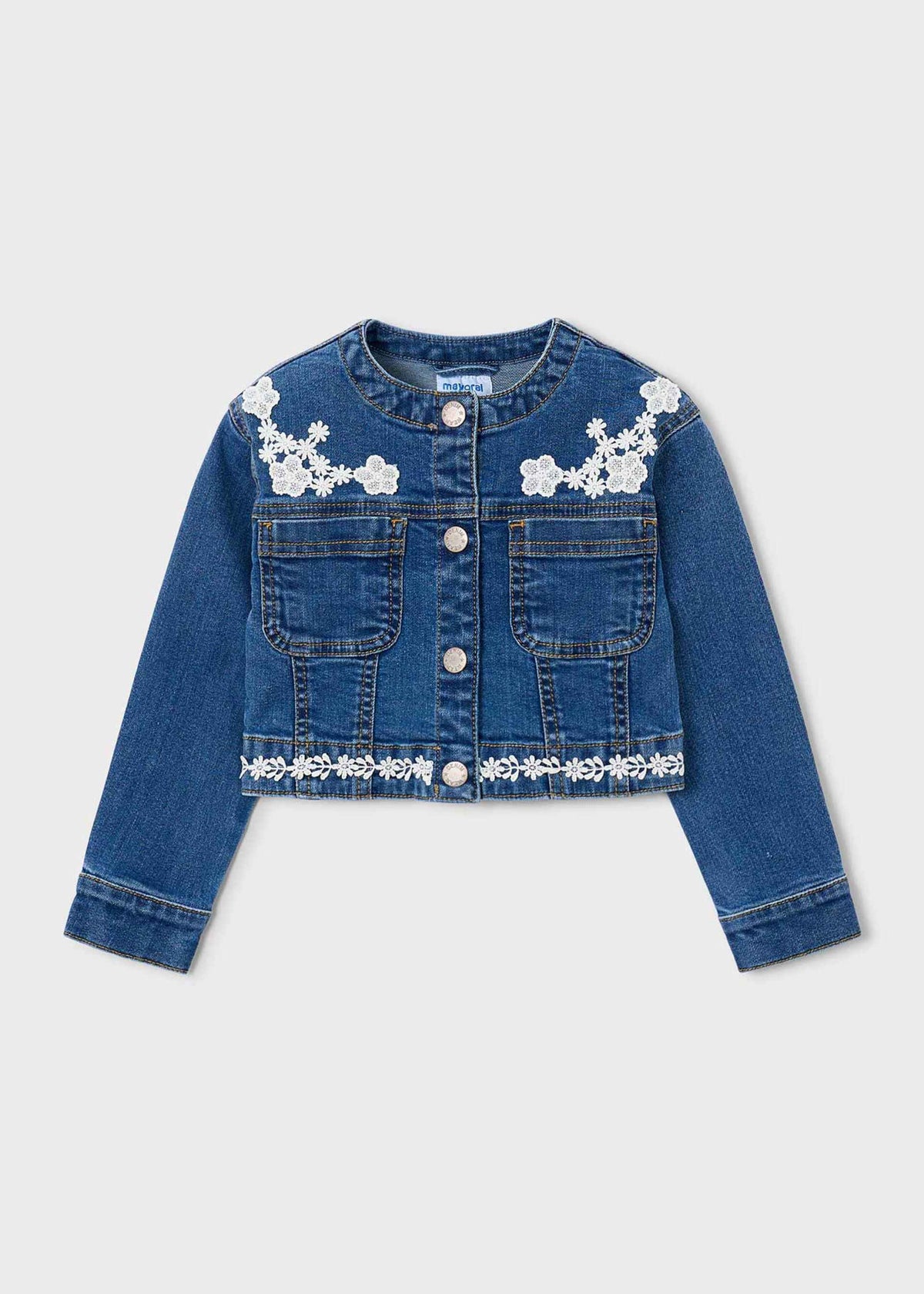 Girl's denim jacket with guipure details
