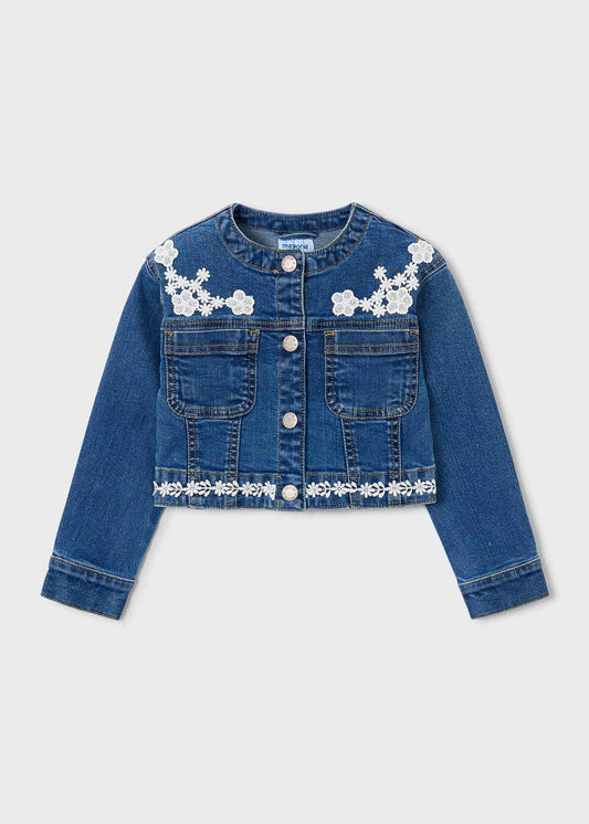 Jeansjacke für Mädchen mit Guipure-Details