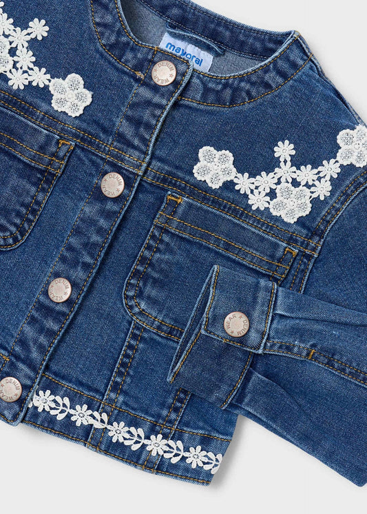 Jeansjacke für Mädchen mit Guipure-Details