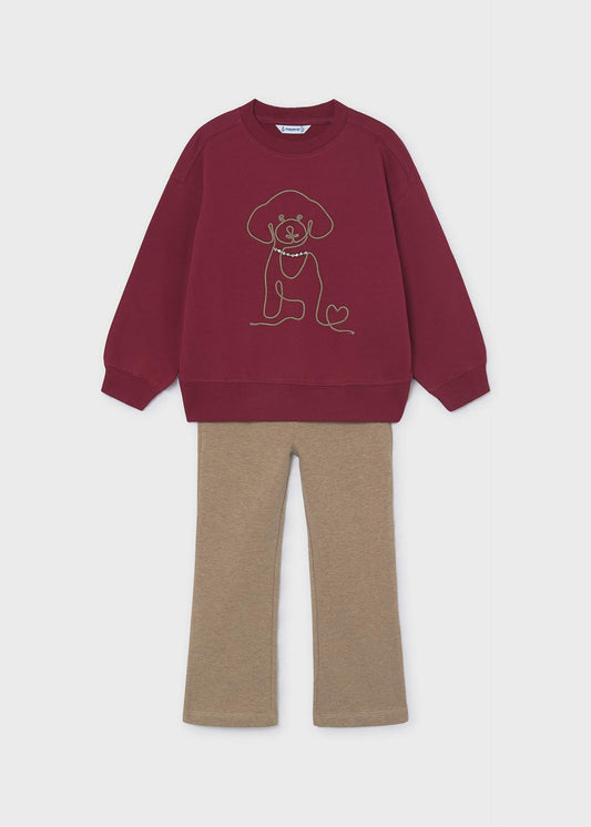 Girls' dog-themed leggings and sweatshirt set