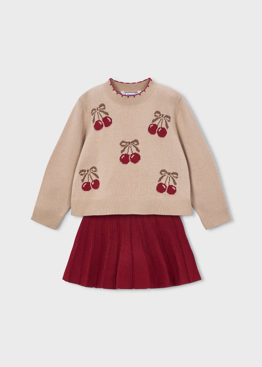 Girls' fruit-print jacquard skirt and T-shirt set