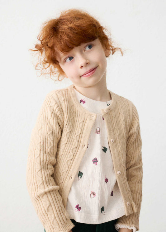 Girls' knitted cardigan with fur collar