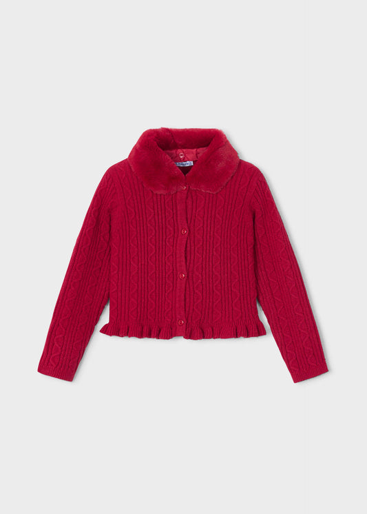 Girls' knitted cardigan with fur collar