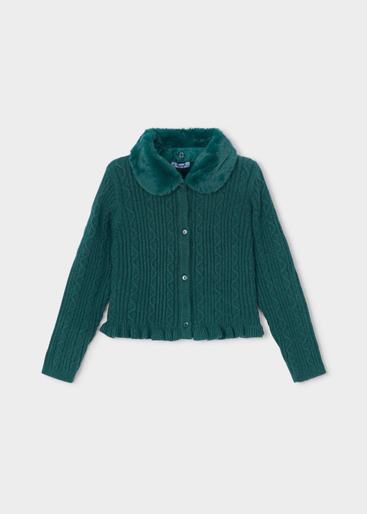 Girls' knitted cardigan with fur collar