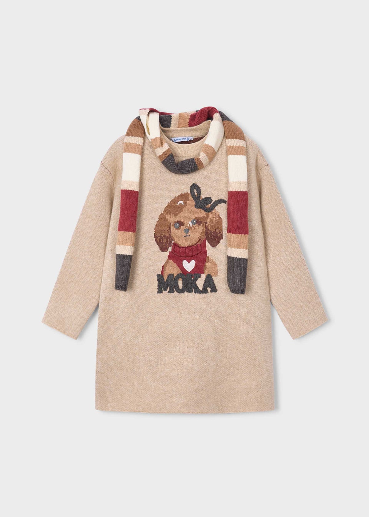 Girls' knitted dress with scarf