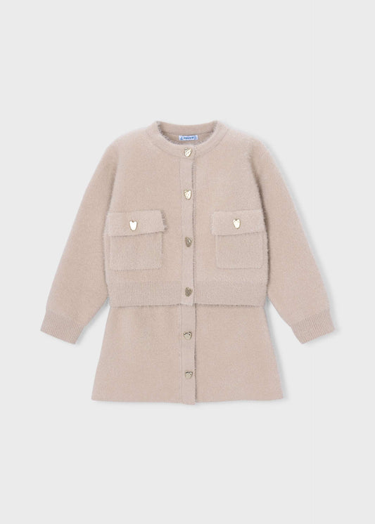 Girls' knitted skirt and cardigan set