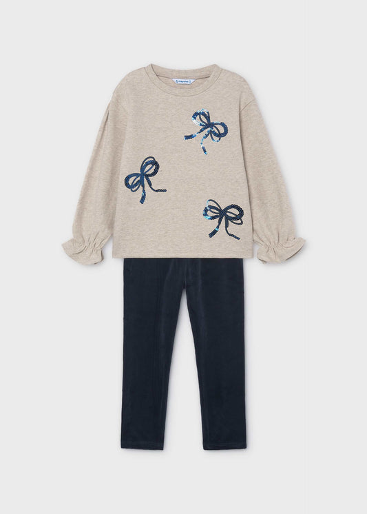 Girls' leggings and hoodie set with bows