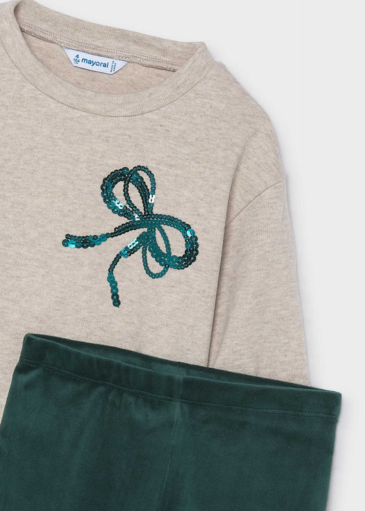 Girls' leggings and hoodie set with bows