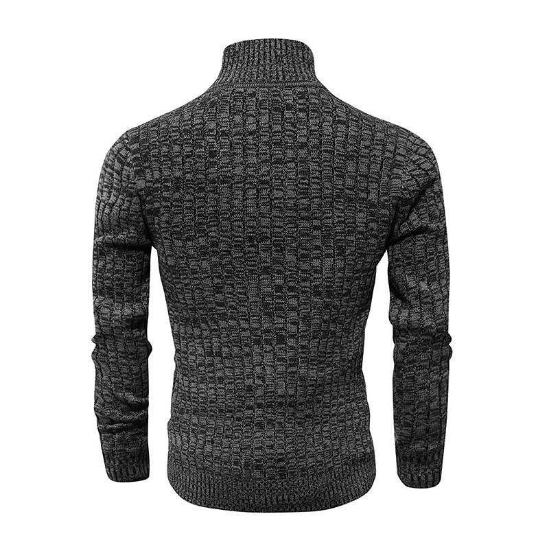 Herren Melange Stehkragen Slim Fit Reißverschluss-Pullover