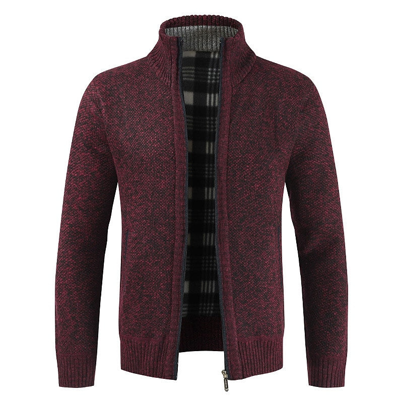 Herren Stehkragen-Strickjacke mit Reißverschluss, einfarbig