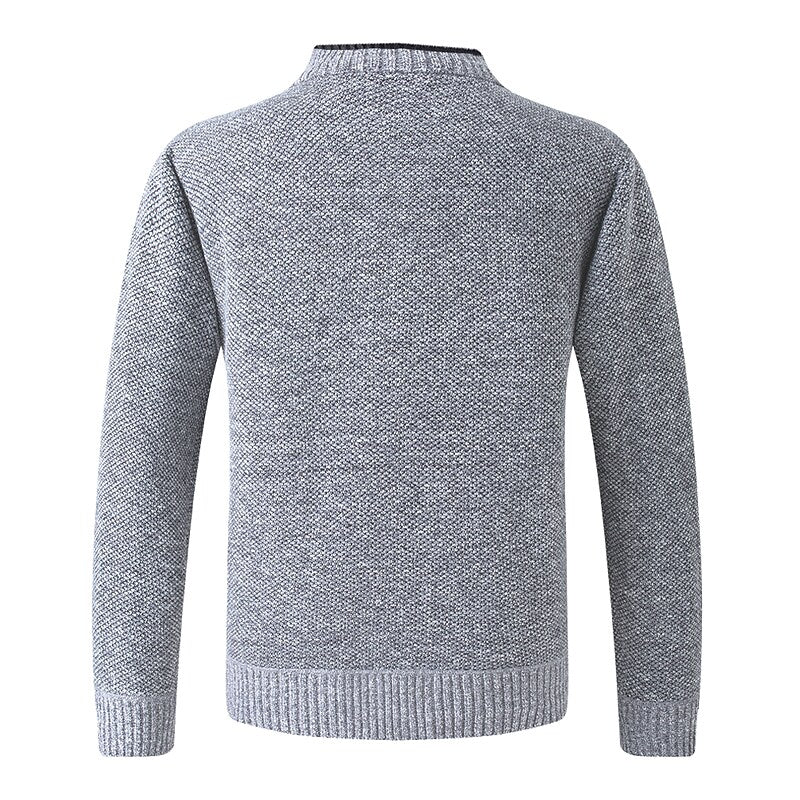 Men's Knitted V-Neck Button Down Cardigan Sweater With Flannel Lining And Pockets