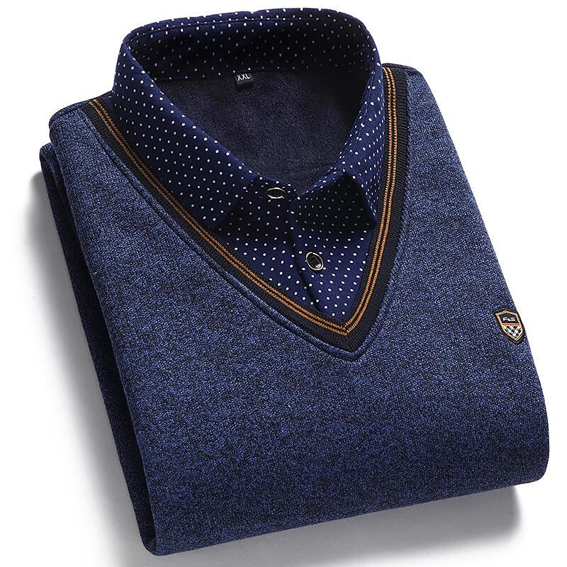 Herren Fleece-Patchwork-Strickpullover in Fake-Zwei-Stück-Optik