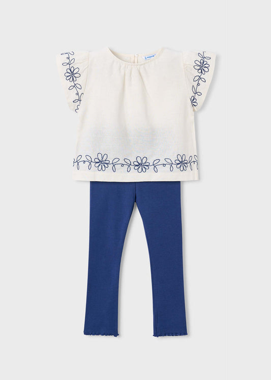 Leggings-Set für Mädchen mit Blumenstickerei