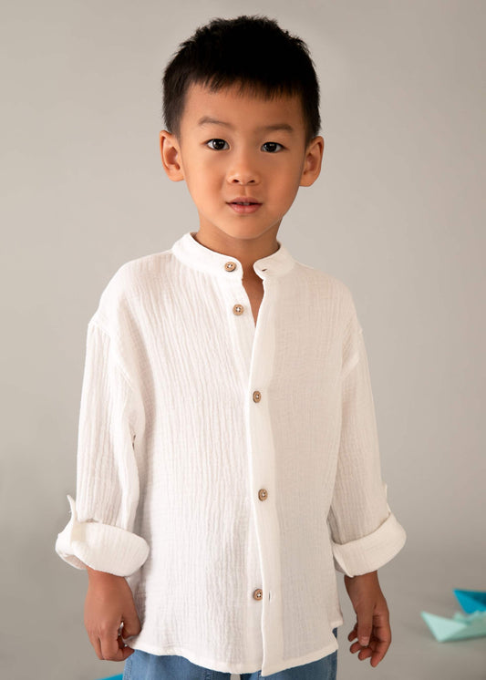 Long-sleeved bambula shirt with mandarin collar for boys