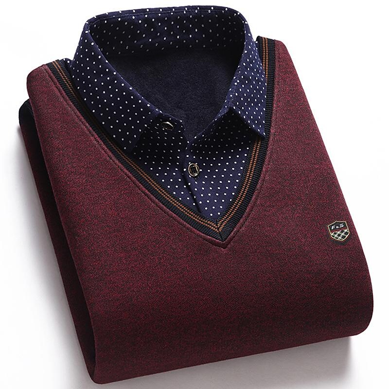 Herren Fleece-Patchwork-Strickpullover in Fake-Zwei-Stück-Optik