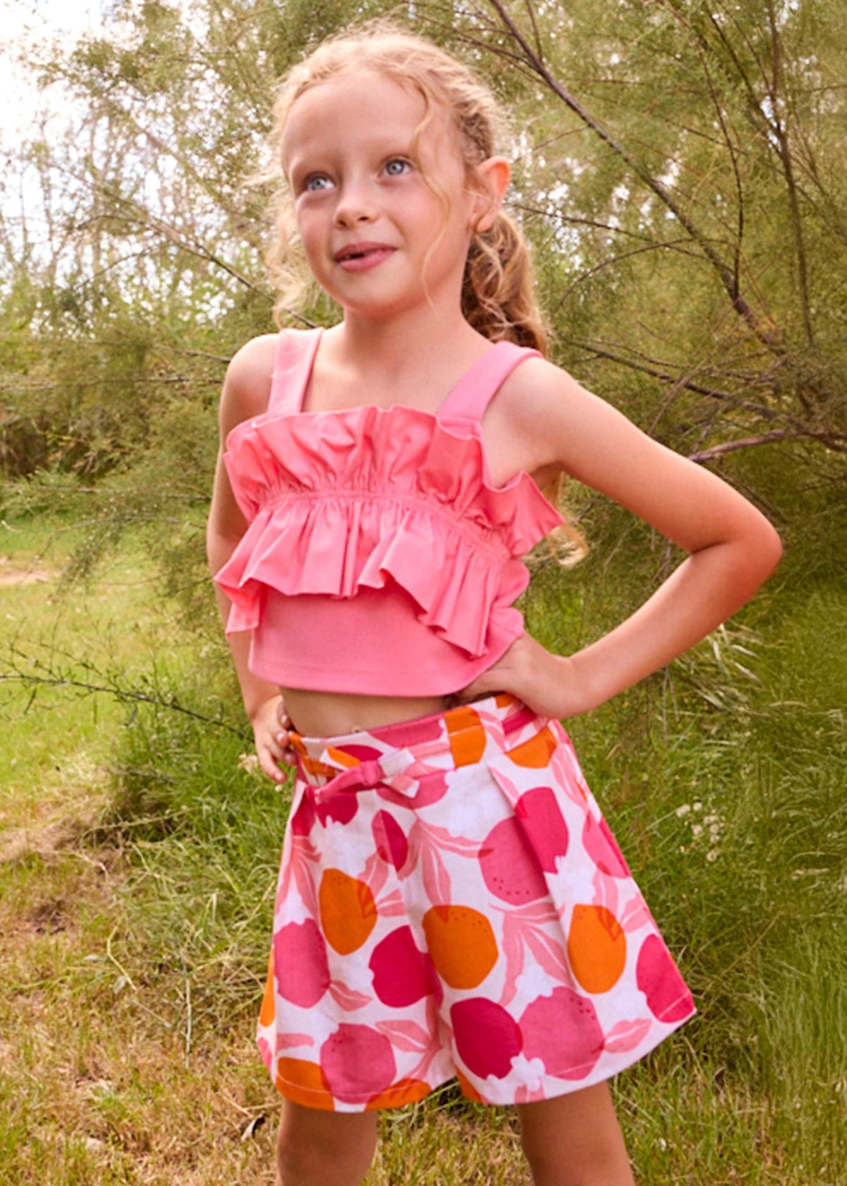 Printed pleated skirt trousers for girls