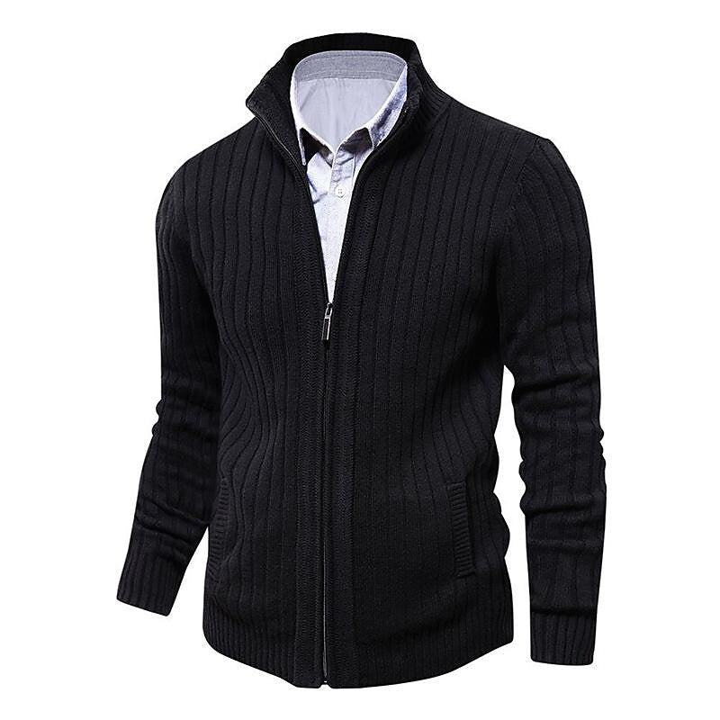 Herren Melange Stehkragen Slim Fit Reißverschluss-Pullover